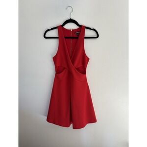 Express Red Sleeveless Cut-Out Fit and Flare Mini Dress Size 2 Exposed Zipper